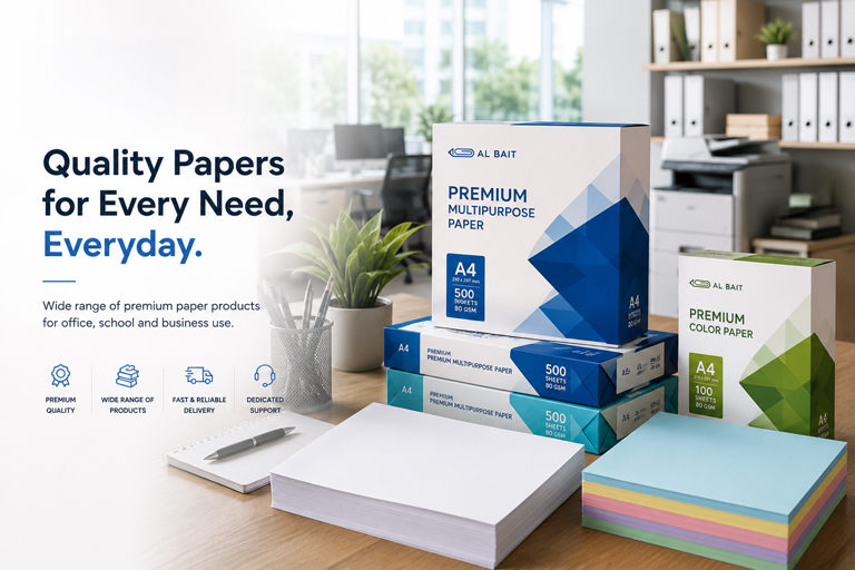 Al Bait Paper Products Banner - Quality Papers for Every Need, Everyday.
